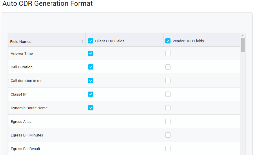 Auto CDR Generation Format