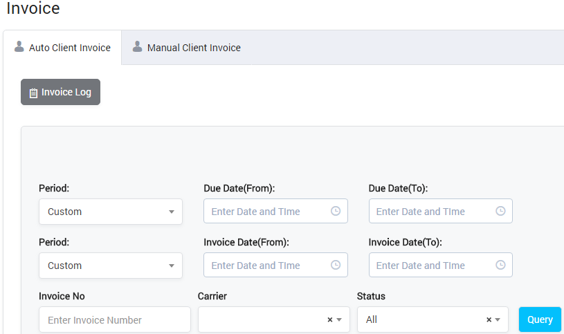 Auto Client Invoice Query Form