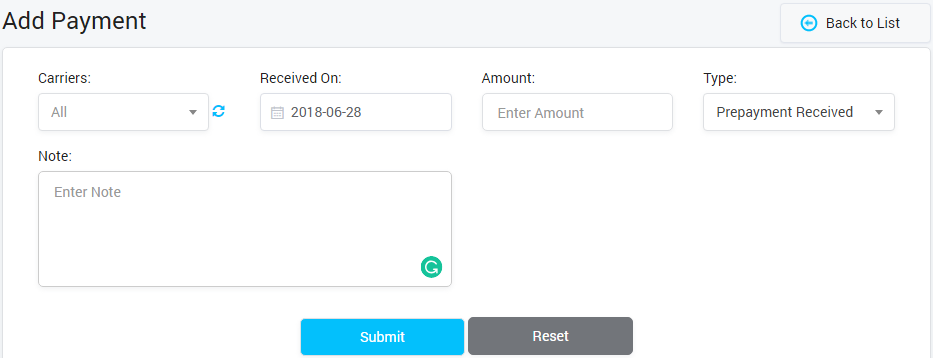 Adding Payment Recived