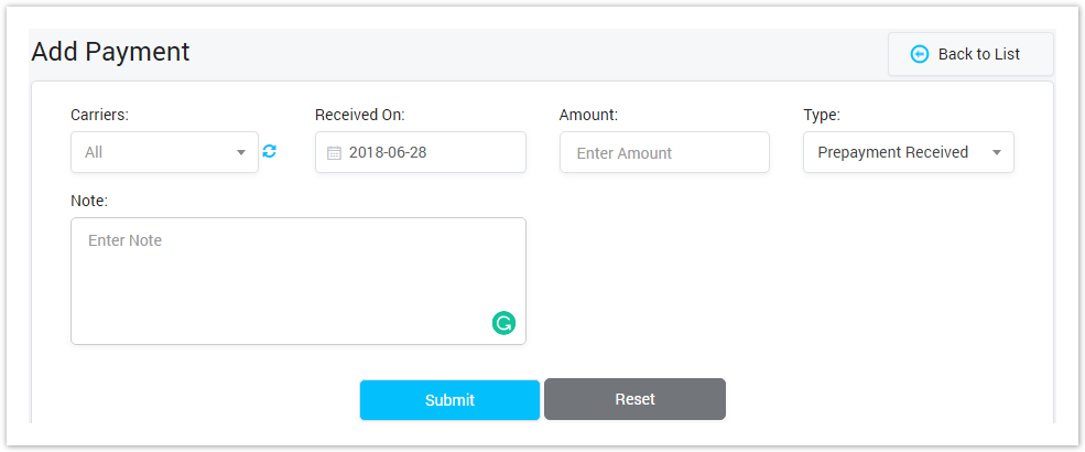 Adding Payment Recived
