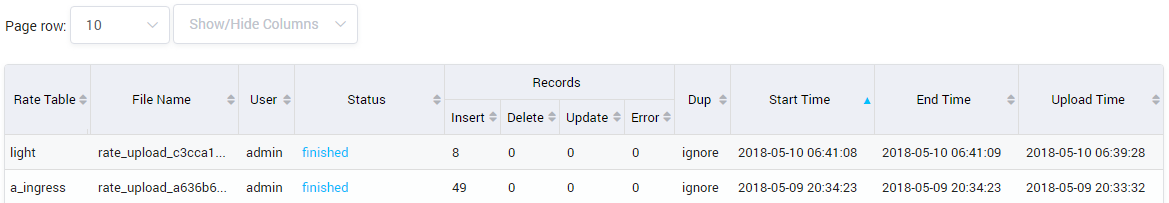Rate Import Log Result Form
