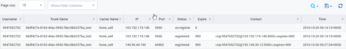 SIP Register Log Result Form