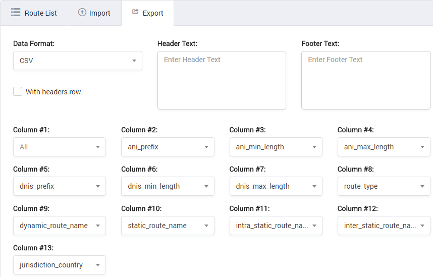 Exporting Call Routes List