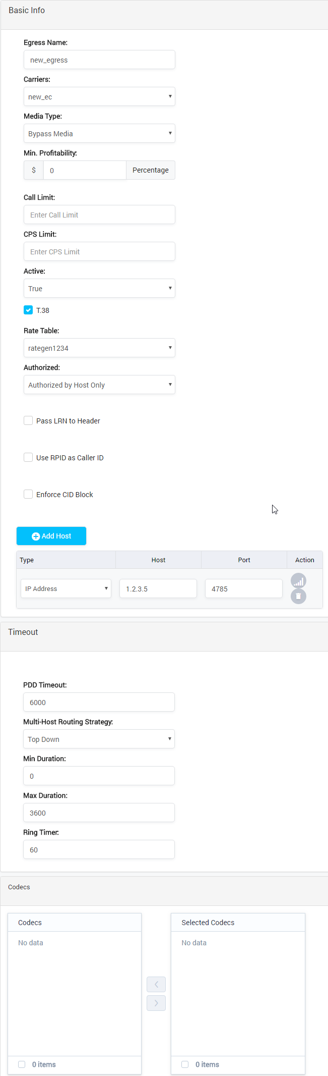 Egress Trunk Details