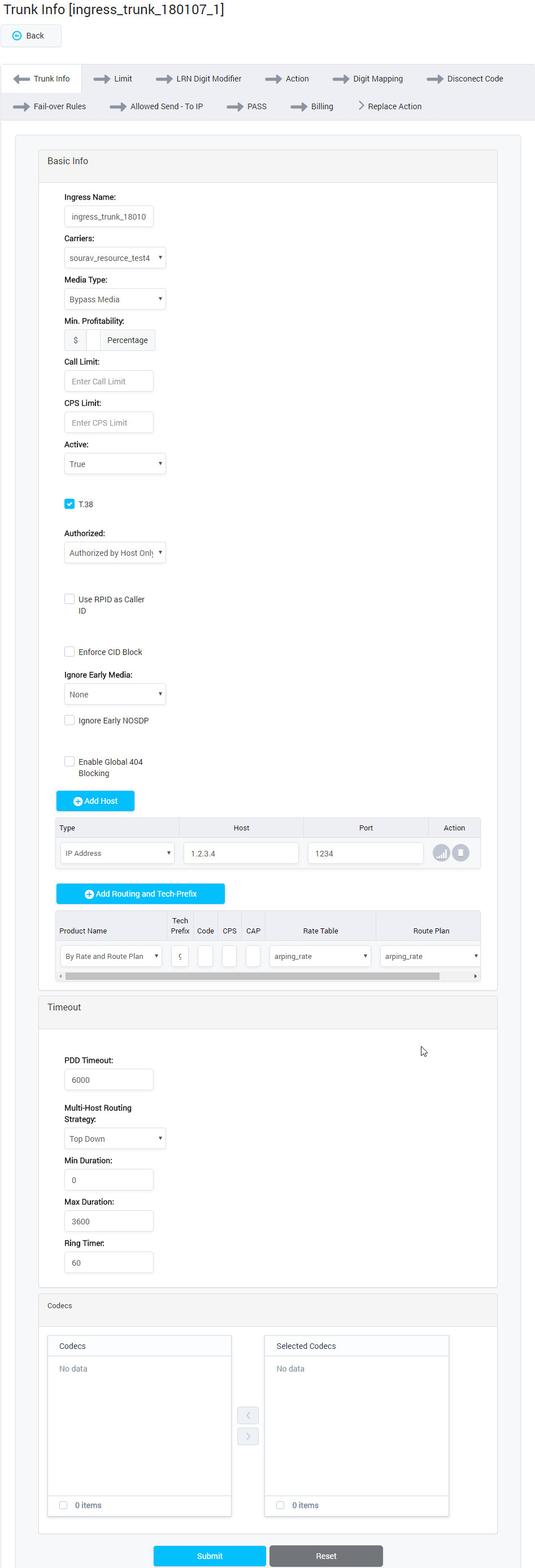 Ingress Trunk Details