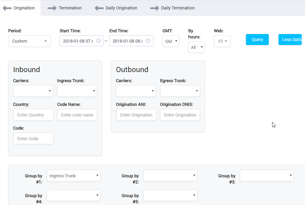 Usage Detail Report Origination Query Form