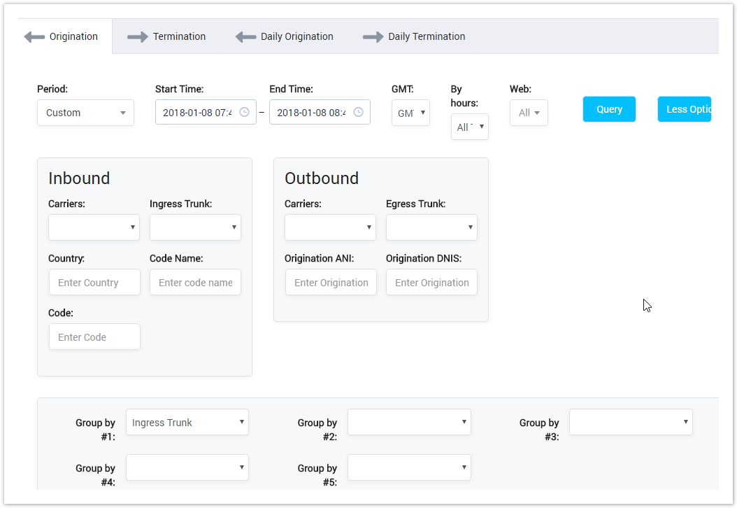 Usage Detail Report Origination Query Form
