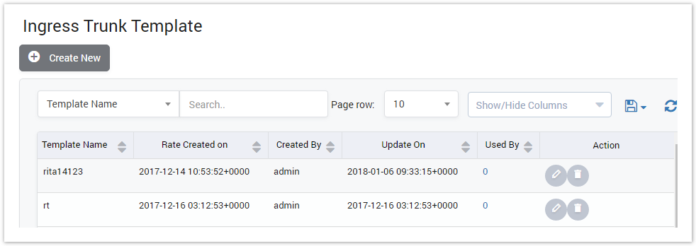 Ingress Trunk Templates List