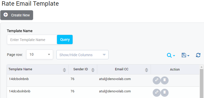 Rate Email Templates List