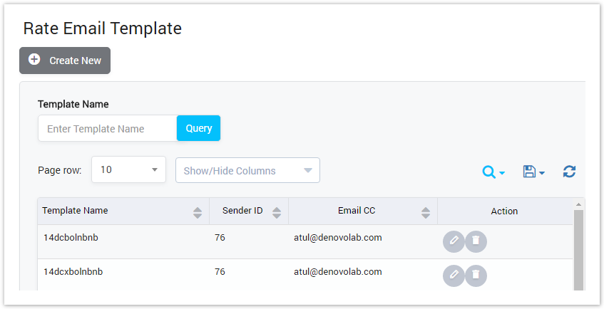 Rate Email Templates List