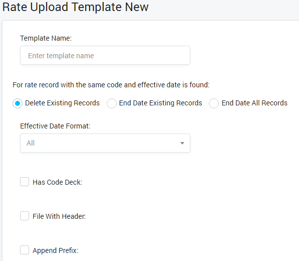 Creating New Rate Upload Template