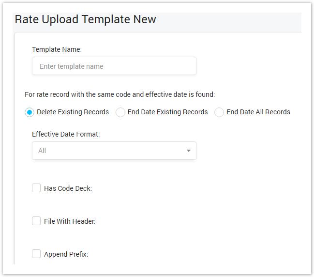 Creating New Rate Upload Template