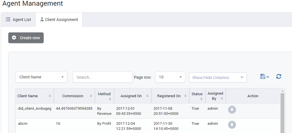 Client Assignment list