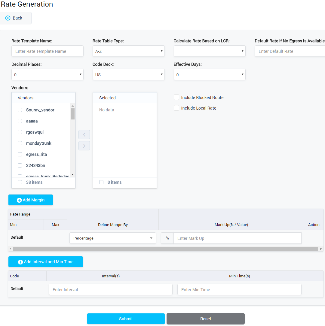 Creating New Rate Generation Template